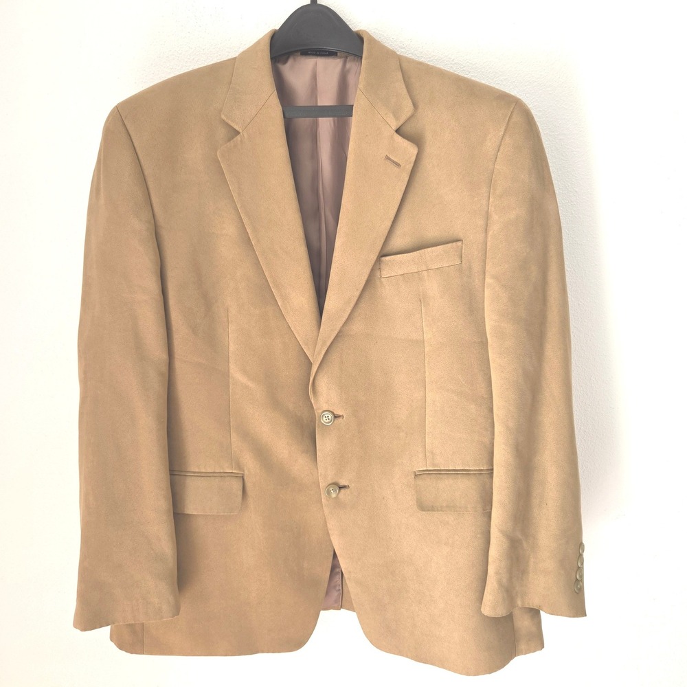 Mens Camel Tan Faux Suede Two Button Blazer Sport Coat Single Vent Jacket 44R